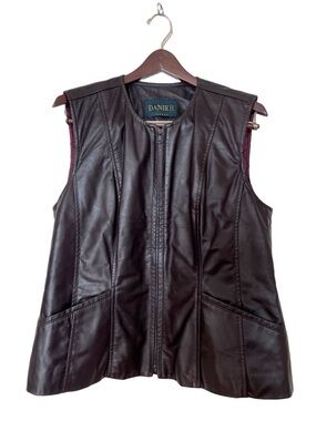 Vintage Danier Genuine Leather Chocolate Dark Brown Full Zip Vest Jacket - Sz L
